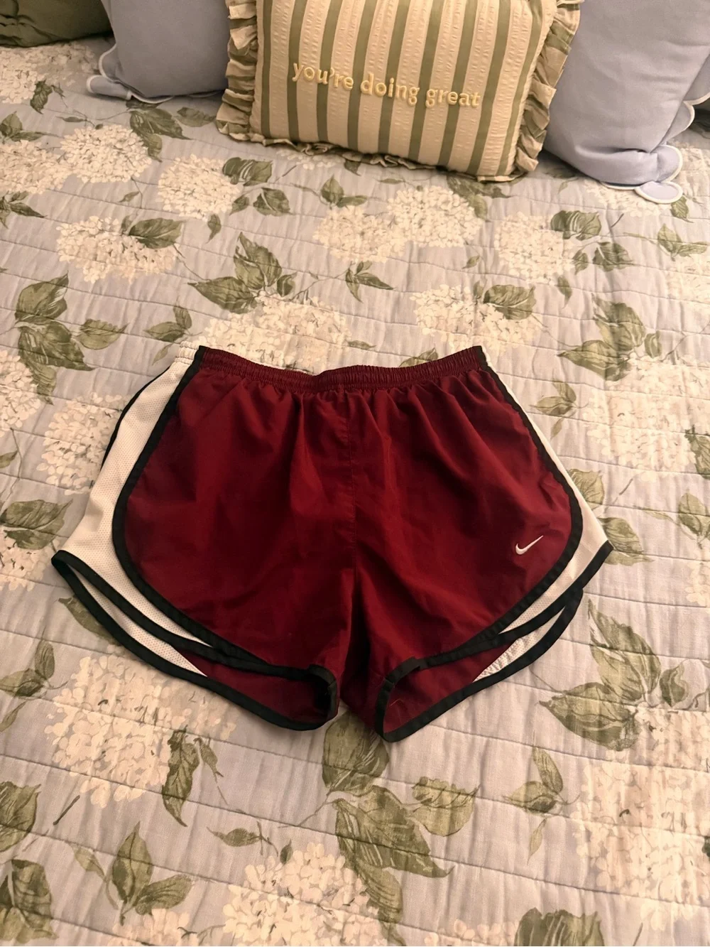 Nike Women's Burgundy Athletic Shorts with White Trim